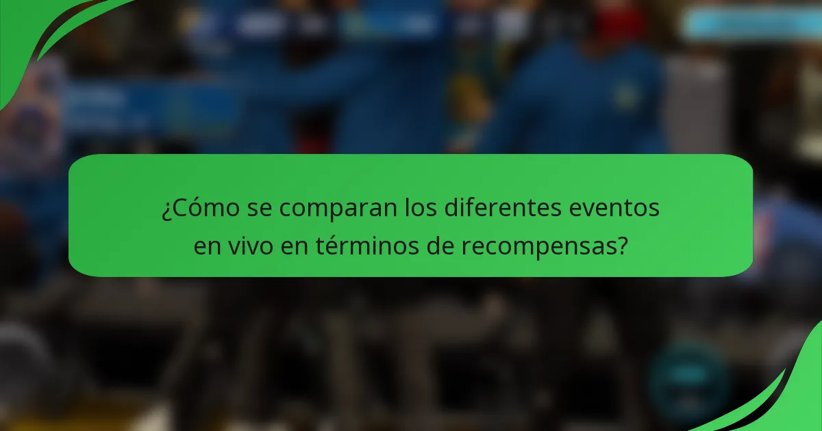 ¿Cómo se comparan los diferentes eventos en vivo en términos de recompensas?